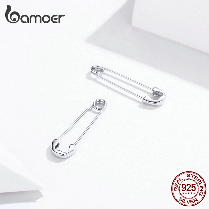 Đôi khuyên tai BAMOER chốt bạc 925 hình chiếc kẹp giấy thời trang cho nữ