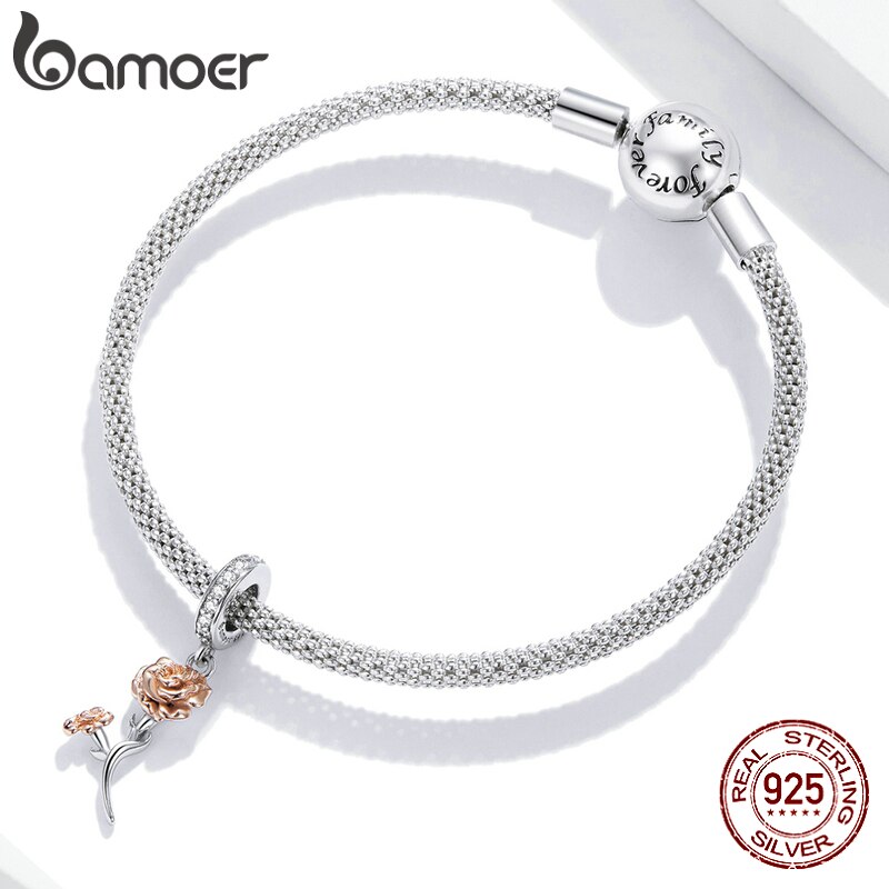 Hạt Phụ Kiện Bamoer BSC422 Bằng Bạc 925 Hình Hoa Hồng CZ Dùng Làm Vòng Tay Cho Ngày Của Mẹ