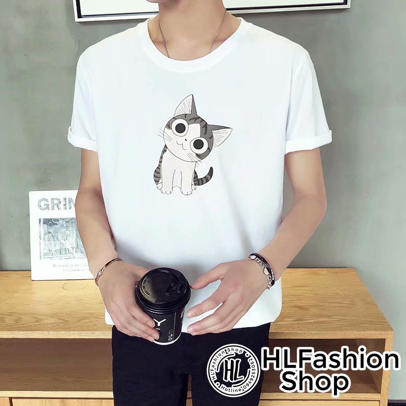 Áo thun tay lỡ form rộng Mèo đáng yêu, áo phông form rộng size HLFashion | BigBuy360 - bigbuy360.vn