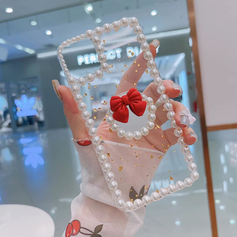 Ốp lưng đính hạt ngọc trai nhân tạo dễ thương phong cách Hàn Quốc cho IPhone 12mini IPhone 11promax XS XR | BigBuy360 - bigbuy360.vn