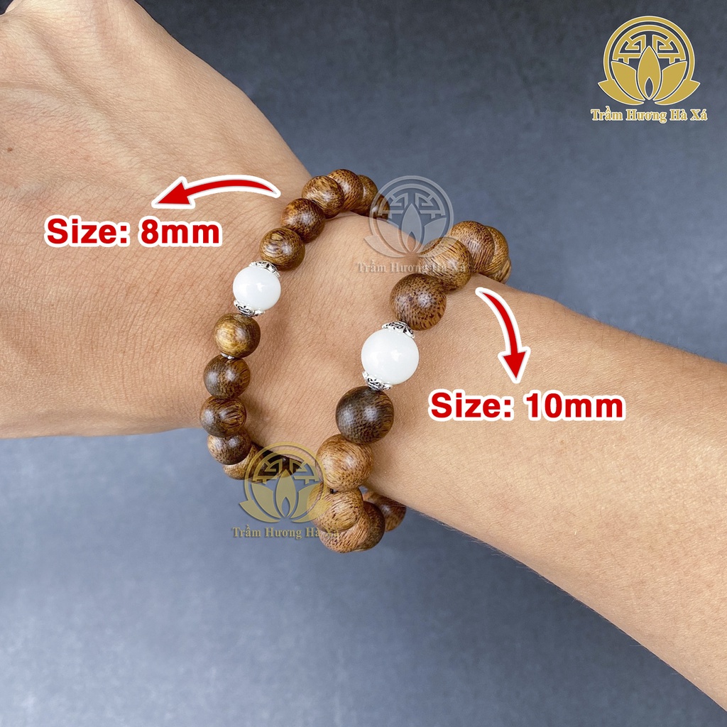 Vòng tay phong thủy trầm hương HÀ XÁ mix đá màu bế bạc đeo tay cặp đôi nam nữ mệnh kim mộc thủy hỏa thổ may mắn tài lộc