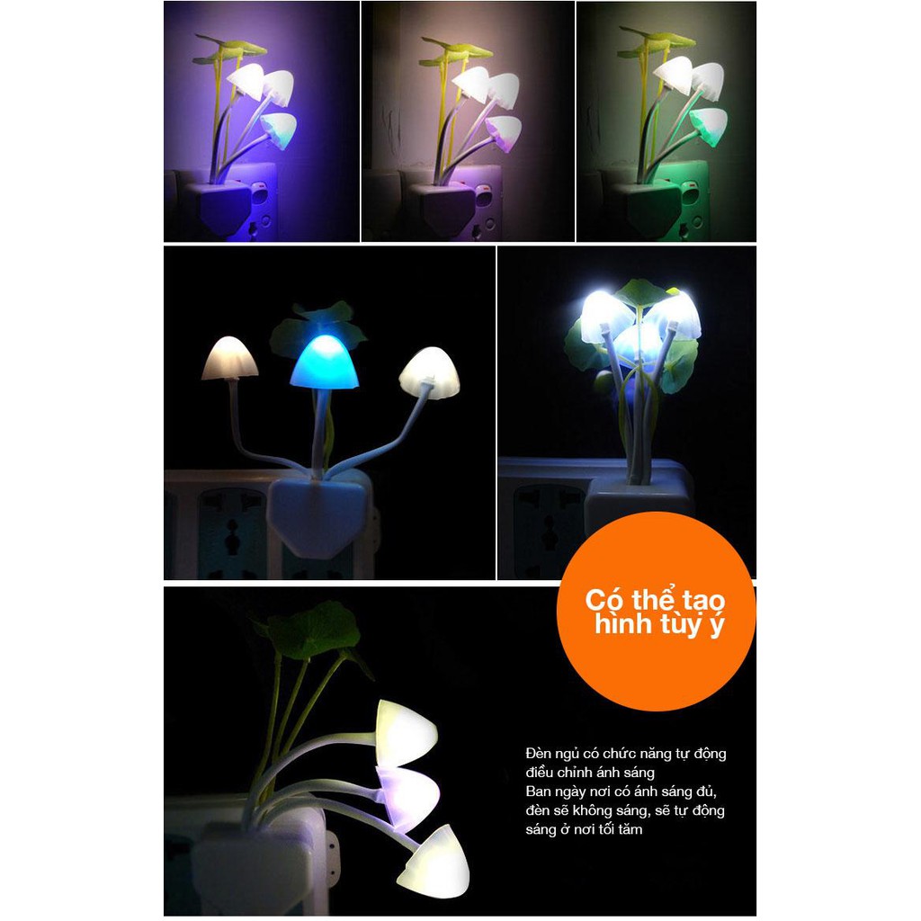 Đèn LED ngủ cảm ứng hình cây nấm đổi màu liên tục,đèn tự động sáng khi trong phòng không có ánh sáng JSF-828 - Fourtech