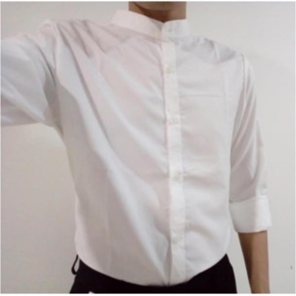 Áo sơ mi cổ tàu nam trắng dài tay công sở cao cấp Hamino chất lụa đẹp form slimfit ôm dáng thời trang Hàn Quốc cổ trụ ôm | BigBuy360 - bigbuy360.vn
