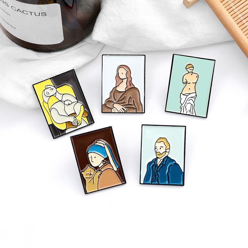 Ghim cài áo QIHE JEWELRY Kim Loại Họa Tiết Tranh Sơn Dầu Của Họa Sĩ Van Gogh