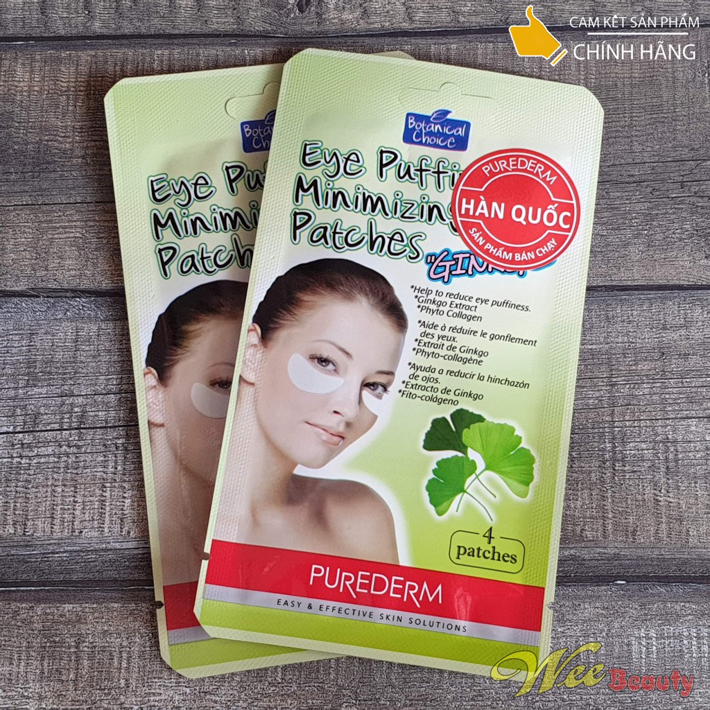 Mặt Nạ Giảm Sưng Bọng Mỡ Mắt Cây Bạch Quả Cây Bạch Quả Purederm [04 Miếng/Gói] [Hàn Quốc]