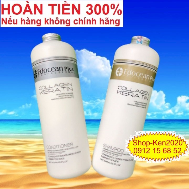 Cặp dầu gội xả Edocean Collagen Keratin Plus 500ml x2 phục hồi kích thích mọc tóc