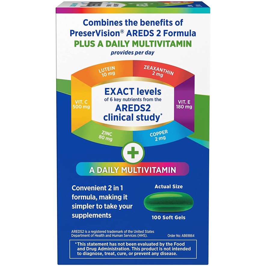 [HÀNG MỸ - DATE 4/2023] PreserVision AREDS 2 Multi 2 in 1 Softgels 100 VIÊN