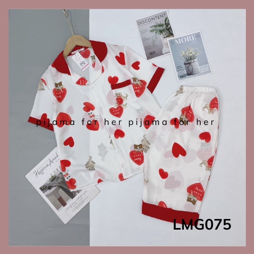 Đồ Bộ Pijama - BỘ PIZAMA LỤA SATIN HOẠ TIẾT QUẦN LỬNG [HÀNG CHUẨN ĐẸP]