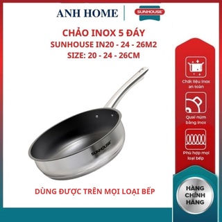 Chảo chống dính inox vung kính đáy từ in20m2 in24m2 in26m2 sunhouse chống dính chống bám bụi bám bẩn