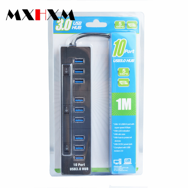 High-Speed USB 3.0 10 Ports with 3 Switches Hub Concentrator USB Deconcentrator One Drag Ten Extension 3.0hub