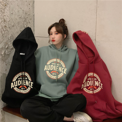 Áo hoodie dáng rộng in hình hoạt hình có túi thời trang mùa thu cho nữ