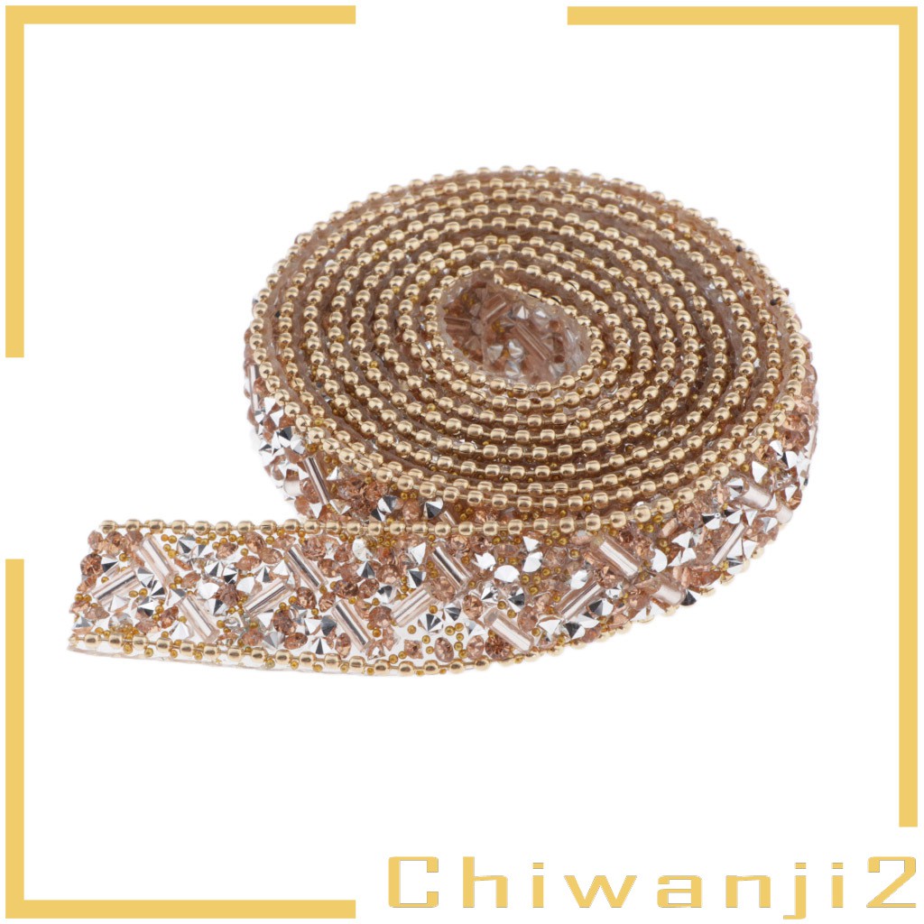 [Chiwanji2] Cuộn Ruy Băng Quấn Quần Áo Đính Hạt Pha Lê Màu Vàng Trang Trí Tiệc Tùng 1yd