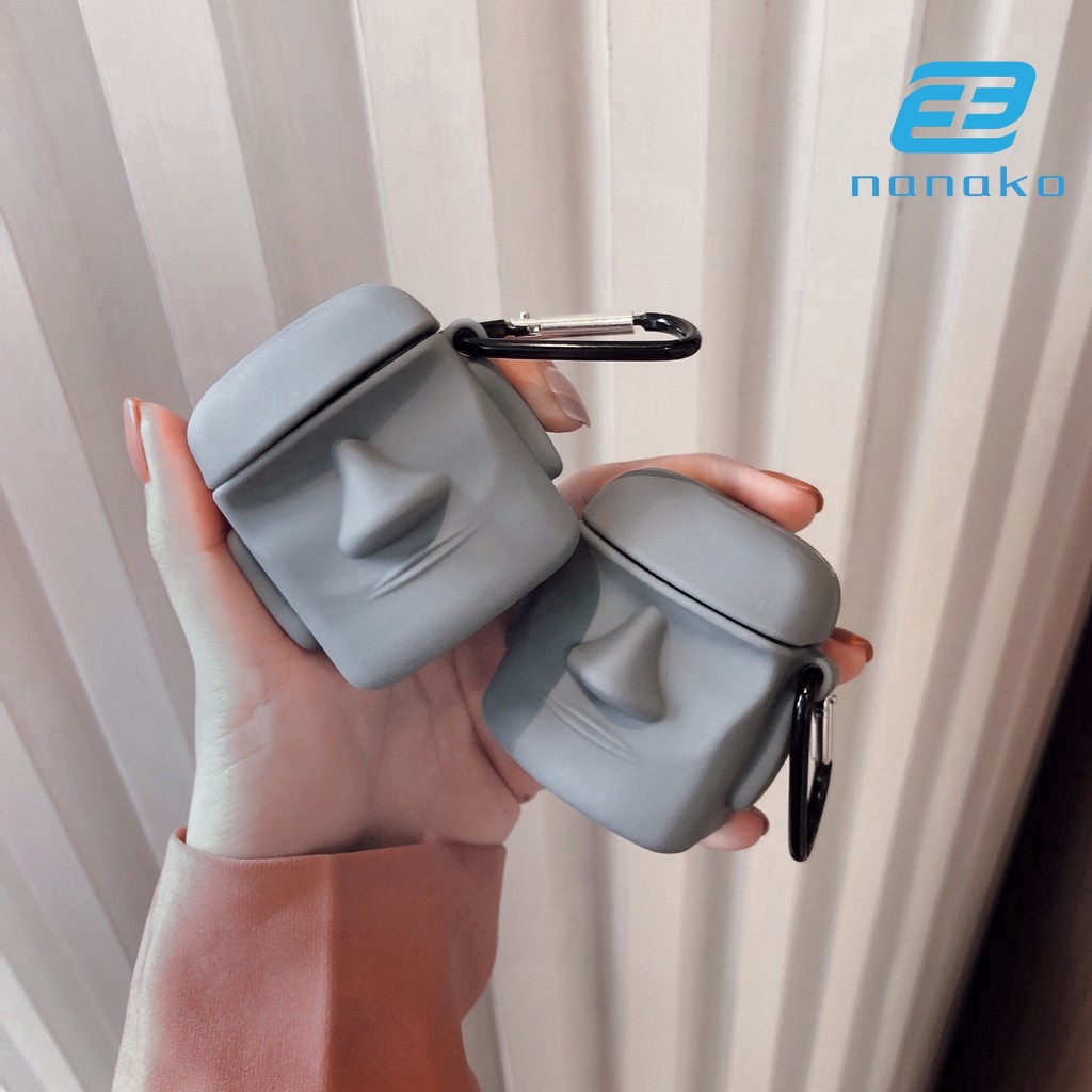 Vỏ bảo vệ hộp sạc tai nghe Bluetooth không dây Airpods 1/2 Pro hình tượng Moai 3D độc đáo thời trang