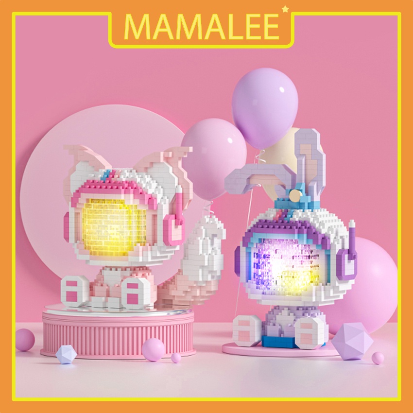 Đồ chơi mô hình lắp ráp Phi Hành Gia Mèo Và Thỏ Có Đèn Led Phát Sáng - Xếp hình 3D Nhà du hành Vũ Trụ