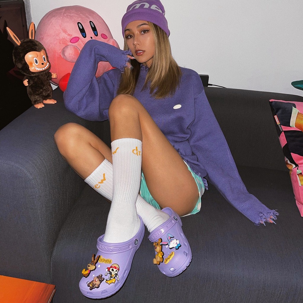 Dép Crocs X Drew House Justin Bieber Màu Tím Bản Cao Cấp Fullbox, túi, Dép sục Crocs siêu nhẹ đi mưa thời trang nam nữ