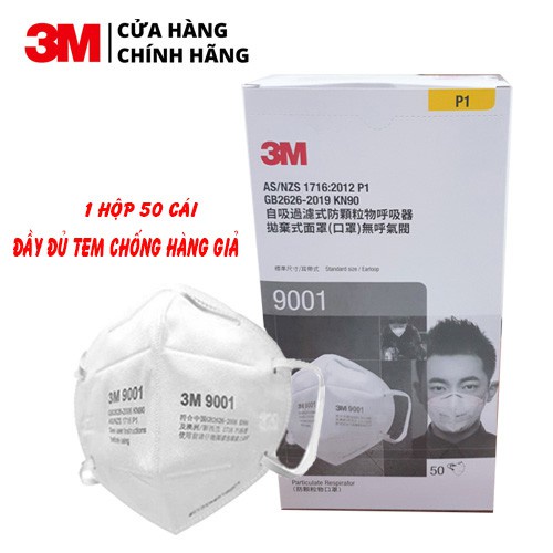 Khẩu Trang 3M 9001 Lọc 90% Bụi Mịn &amp; Khí Thải Chuẩn N90 - Hàng Chính Hãng 3M