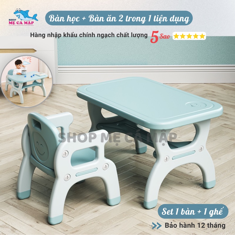 Bộ bàn học cho bé, Nhựa nguyên sinh cao cấp dày dặn chắc chắn, 2 in 1 làm bàn ăn