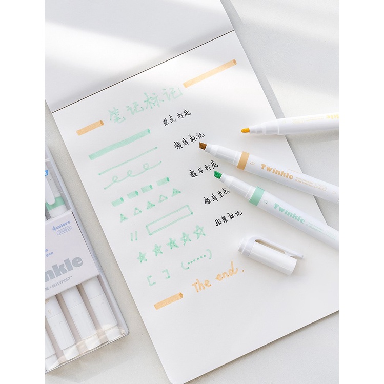 Bộ bút highlight kim tuyến Twinkle trang trí sổ tay bullet journal