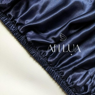 Bộ chăn drap 5 món An Lụa - Xanh đen - vải lụa mịn mát và thân thiện cho da