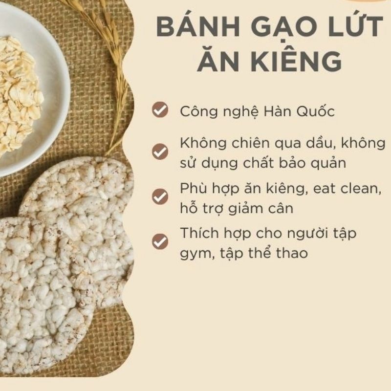 Bánh Gạo Lứt HELLORICE, bánh cốm gạo lứt ăn kiêng dành cho người EC, das, gymer, tiểu đường