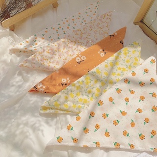 KHĂN VẢI BANDANA TURBAN VUÔNG CHO NỮ TIEMMAYKEOKEO, CHẤT LIỆU COTTON MỀM MẠI HOẠ TIẾT SIÊU XINH,TONE CAM VÀNG KT 50X50CM