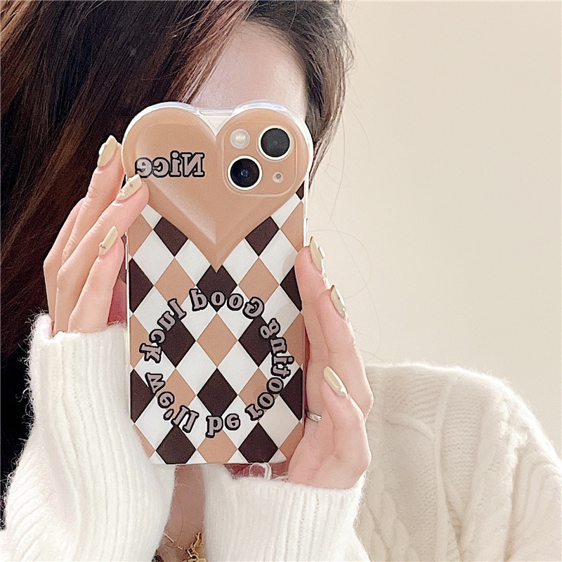 Ốp lưng iphone Ốp Điện Thoại Họa Tiết Trái Tim Phối Sọc Caro Cho Apple 13Promax 12 7/8/XSMAX/11/MINI-DInuo Dinuo case