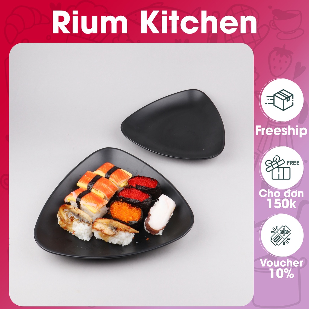 Dĩa nhựa đen nhám hình tam giác chất liệu Melamine cao cấp DTG06 - Dĩa tam giác nhựa Melamine
