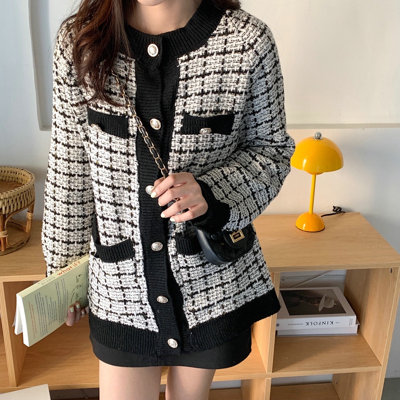 SUXI Áo Khoác Len Cardigan Form Rộng Họa Tiết Sọc Caro Thiết Kế Mới Thời Trang Mùa Thu Dành Cho Nữ