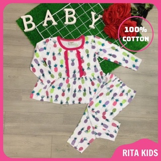 Đồ bộ cotton tay dài bé gái vải hàng VNXK cho bé 10-25kg