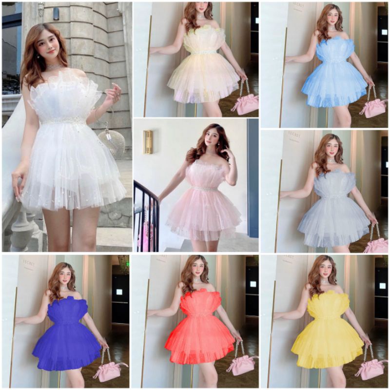 Đầm váy công chúa dự tiệc cúp lưới xòe ngắn đính hạt dễ thương sexy