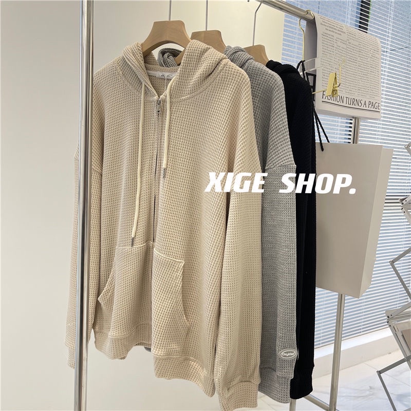 ( Sẵn hàng siêu rẻ+ video thật) Áo hoodie có khoá kéo tổ ong 3 màu nam nữ mặc 4 mùa, áo hoodie zip mặc đi nắng