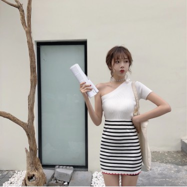 Áo lệch vai - Áo thun tăm lệch vai cộc tay nữ LE31 | BigBuy360 - bigbuy360.vn