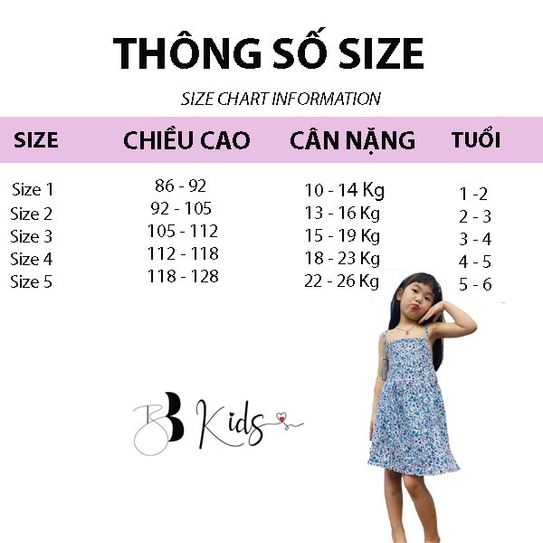Váy 2 Dây BB KIDS Hoạ Tiết Hoa Nhí Màu Xanh Cho Bé Gái