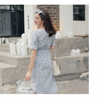 Đầm caro xanh đắp tà