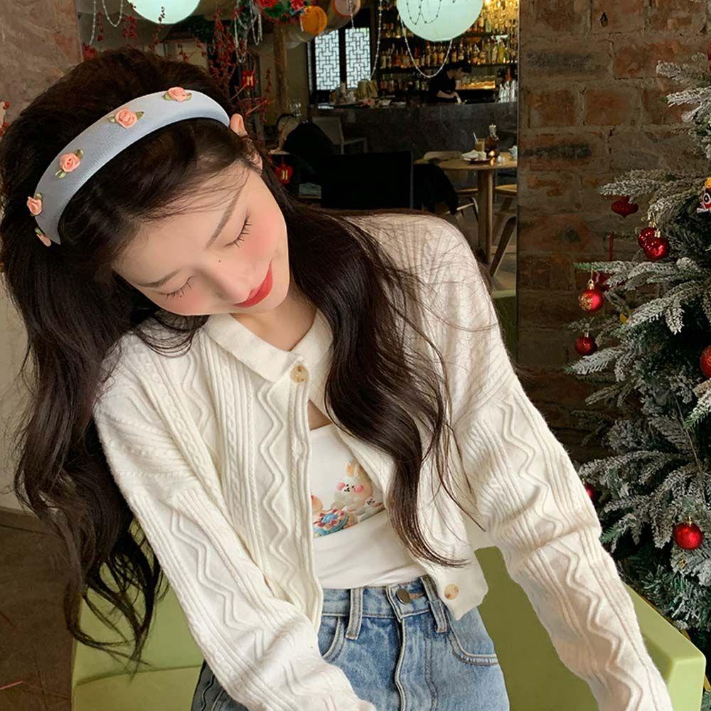 Băng Đô Cài Tóc Bằng Xốp Hình Hoa Hồng Phong Cách Vintage Thời Trang