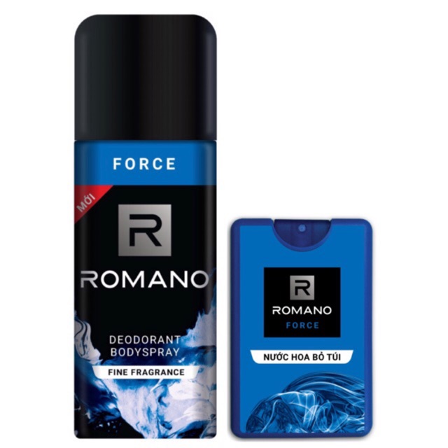 Combo xịt khử mùi toàn thân cho Nam Romano Force 150ml+Nước hoa bỏ túi Force 18ml