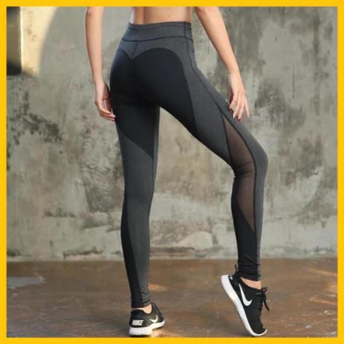 [EMMA] Quần Tập Gym Nữ Yoga Thể Thao [LEGGING] viền tim mông pha lưới [ĐỒ TẬP]