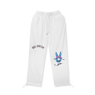 Quần suông ống rộng màu trắng Kill System hình donut nam nữ, vải chân cua, phong cách unisex