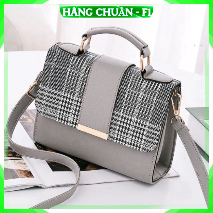❤𝑭𝑹𝑬𝑬𝑺𝑯𝑰𝑷 ❤ Hàng Cao cấp - Túi xách Túi đeo chéo nữ Da Pu phối sọc caro màu đen xám nâu Cao cấp công sở đi làm d
