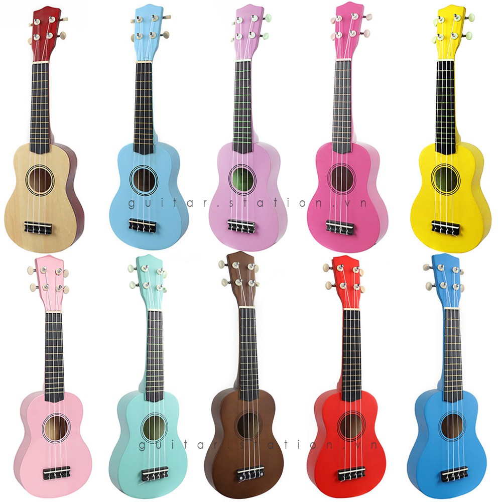 Đàn Ukulele Full Gỗ 100% Sơn Màu STATION UK-295 - Tặng Full bộ Phụ Kiện - Hàng Có Sẵn