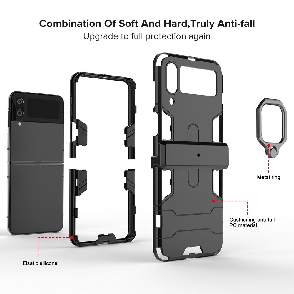 Heavy Duty Shockproof Bumper Protect Case For Samsung Galaxy Z Flip 4 5G flip4 Holder Ring Armor Cover