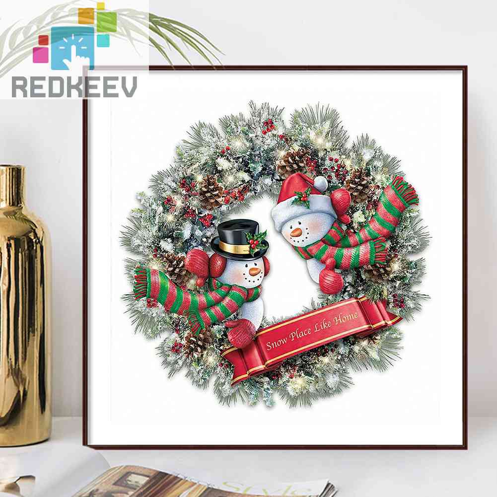 Tranh Đính Đá Kim Cương Toàn Bộ 5D DIY Hình Vòng Hoa Giáng Sinh