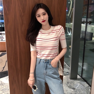 Áo Thun Tay Ngắn Hoạ Tiết Kẻ Sọc Cho Phái Nữ