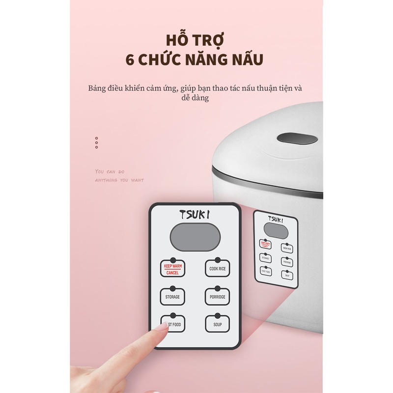 Nồi cơm điện TSUKI XH30 dung tích 3Lit, công nghệ làm nóng 360, nút chạm cảm ứng,nhiều chế độ, bảo hành 12 tháng