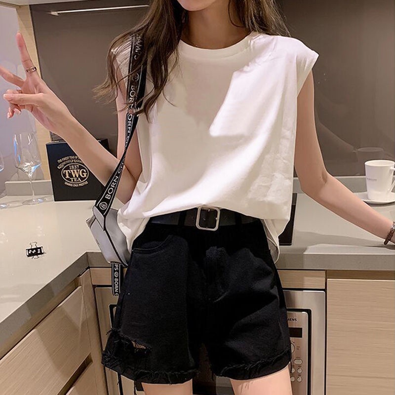 Áo Thun Sát Nách Dáng Rộng Thời Trang Mùa Hè Hàn Quốc Cho Nữ