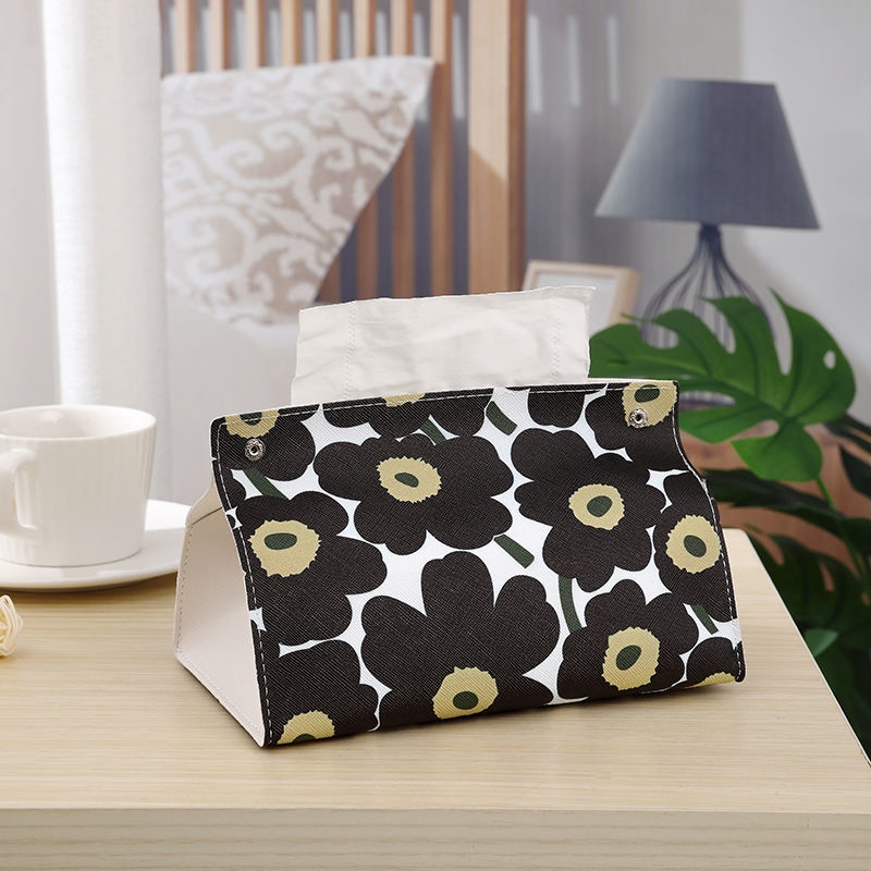 Hộp Đựng Khăn Giấy Giả Da Họa Tiết Hoa Phong Cách Bắc Âu