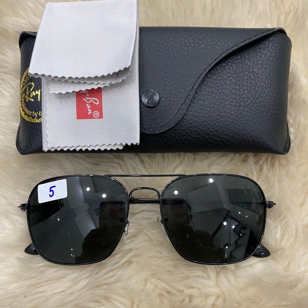 Kính Mát Rayban Tròng Thuỷ Tinh Chữ Nhật Đen - Gọng Đen Phong Cách Vintage Unisex