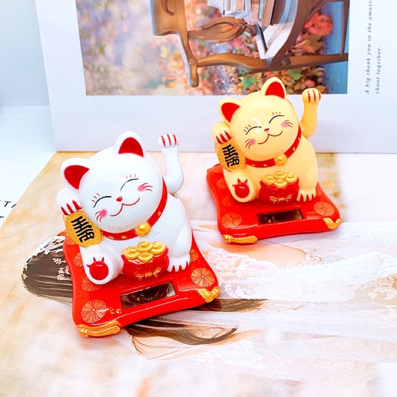Mèo Thần Tài Tự Vẫy - Mèo Thần Tài Năng Lượng Mặt Trời Size Nhỏ-Trang Trí Bàn Làm Viêc Xe Ô Tô- Quà Tặng Tài Lộc