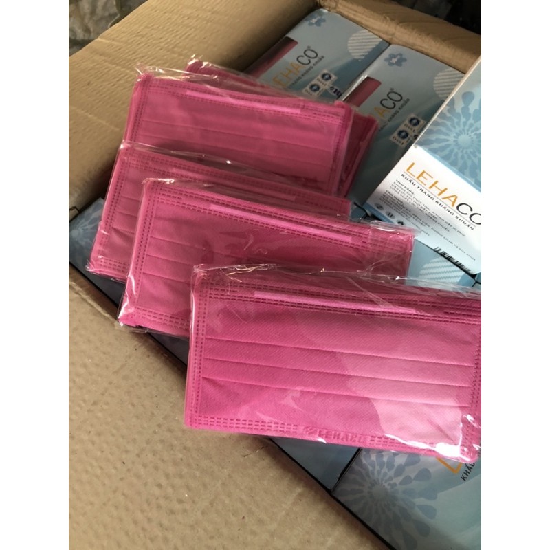 Khẩu trang Y Tế LEHACO Màu Hồng Đậm Full( Giấy kháng khuẩn ). | BigBuy360 - bigbuy360.vn