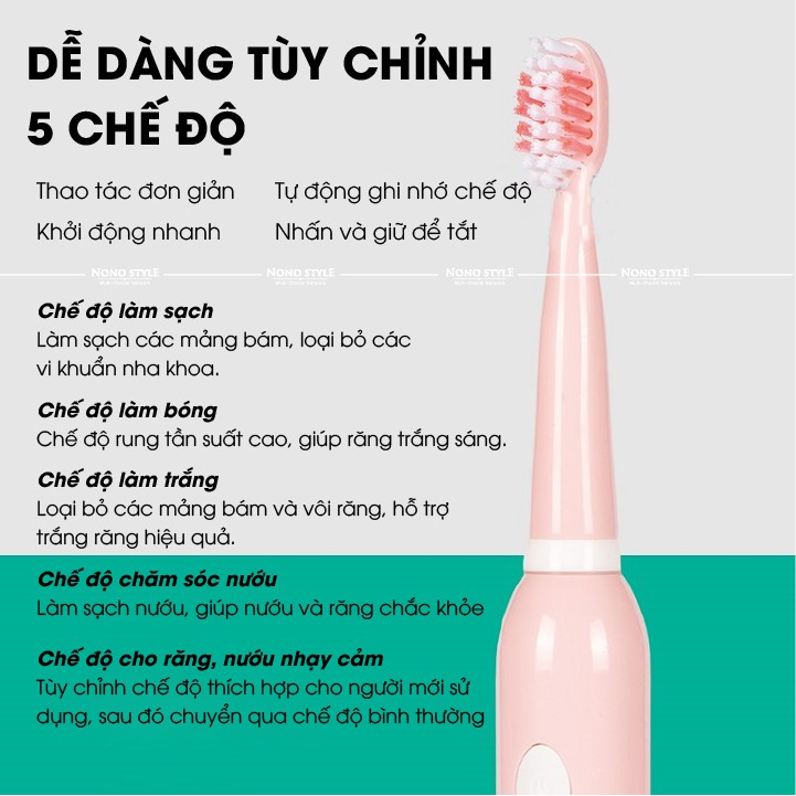 [BH 1 ĐỔI 1] Bàn chải đánh răng điện thông minh - Lông mềm - Sạch răng, trắng sáng - 5 chế độ đánh răng tự động